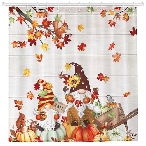 Waterproof Pumpkin Gnome Shower Curtain - 72x72 inch Polyester