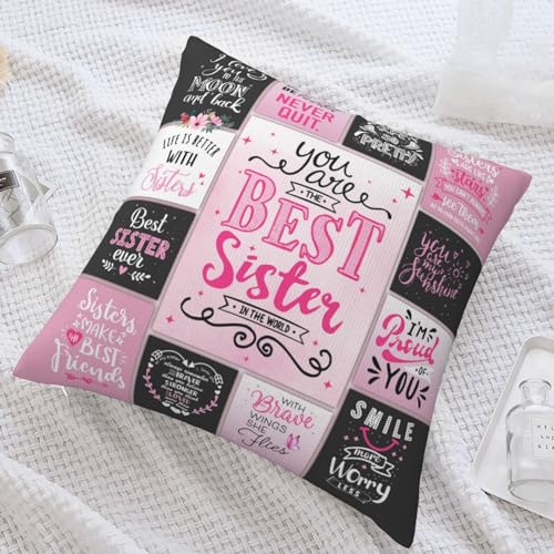 Best Sister Ever Throw Pillow Cover - 18x18 Inch Pink