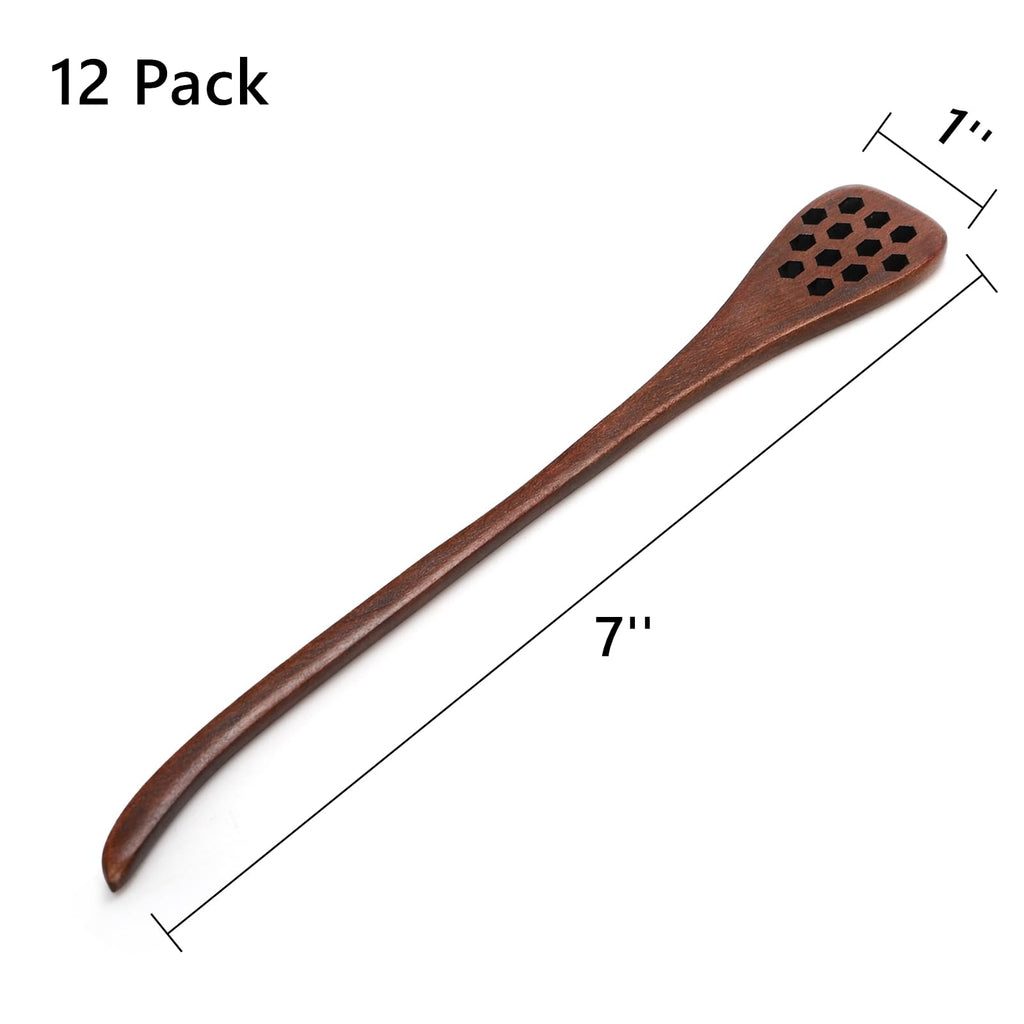 Cididu 12 Pack Wood Honey Dipper, Honey Spoon Sticks, Honey Mixing Stirrers for Tea Coffee, Honey Comb Sticks with Long Handle, Reusable Honey Wand Syrup Dippers for Home Kitchen Party, Food Safe, 7''