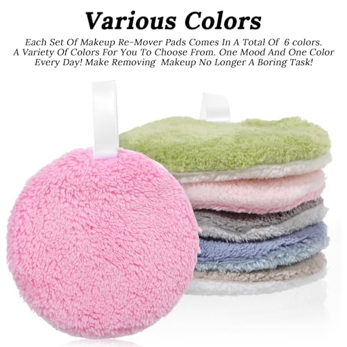 Dopenspi 6 Pcs Reusable Makeup Remover Pads - Soft Coral Fleece Facial Cleansing Rounds with Mesh Bag