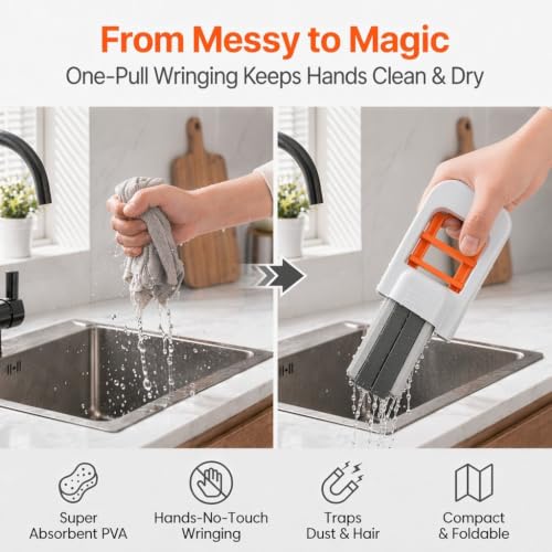 Olvurb Mini Sponge Mop - Foldable One-Hand Self Squeeze Mop, Orange