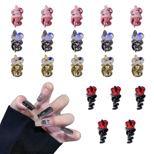 LUNARWHIRL 20Pcs 3D Alloy Snake Nail Art Charms Multicolor