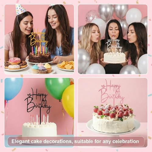 4pcs Pink Birthday Cake Toppers - Acrylic Decorations for Parties