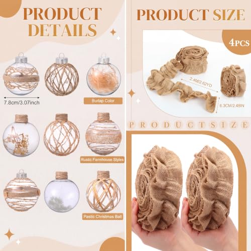 Farmhouse Christmas Ornaments Set with Burlap & Ribbons, 28 Pieces