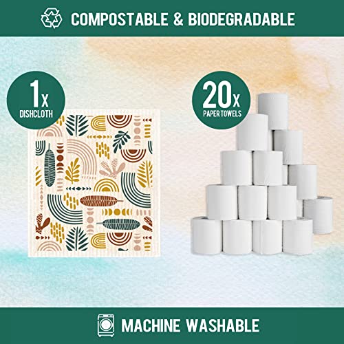 Morigins Leaves Swedish Dishcloths - 6 Pack Biodegradable Reusable Kitchen Towels