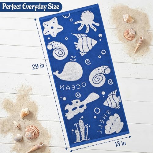 Coastal Hand Towels 3-Pack - Blue & White Shell Design