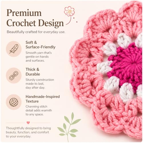 Flower Crochet Coasters Set of 5 - Cute Drink Protectors for Home