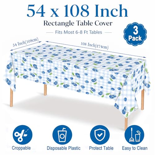 Blueberry Disposable Tablecloths - 3 Pack, 54"x108" Summer Design
