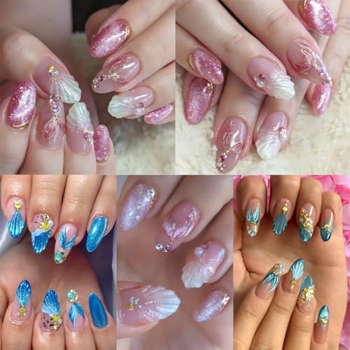 BYJKYEN 5D Embossed Mermaid Nail Stickers Self Adhesive Ocean Decals