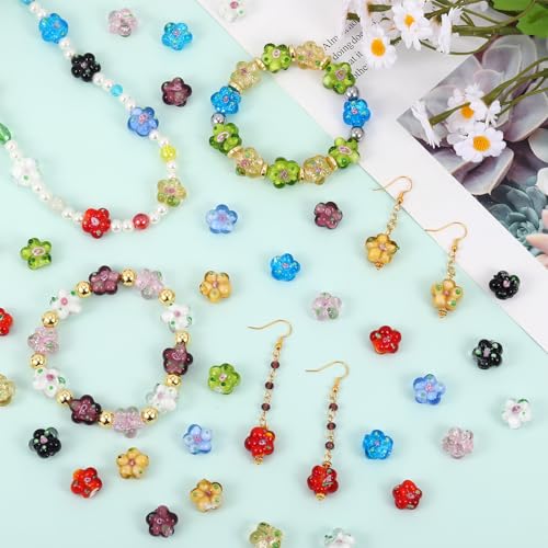 Ornaland White Lampwork Glass Flower Beads for Jewelry Making 28 Pcs