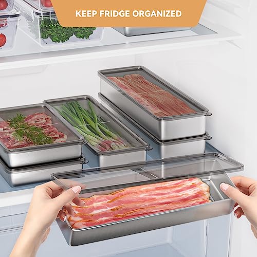 Freshmage 1lb Stainless Steel Bacon Container for Fridge - Airtight Storage