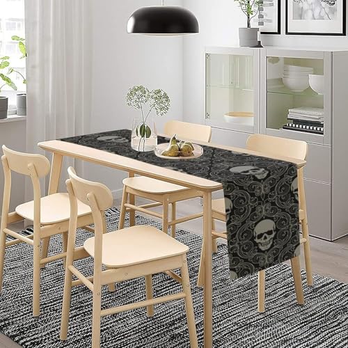 W13X L60 Gothic Skull Table Runner Black Halloween Damask Geometric