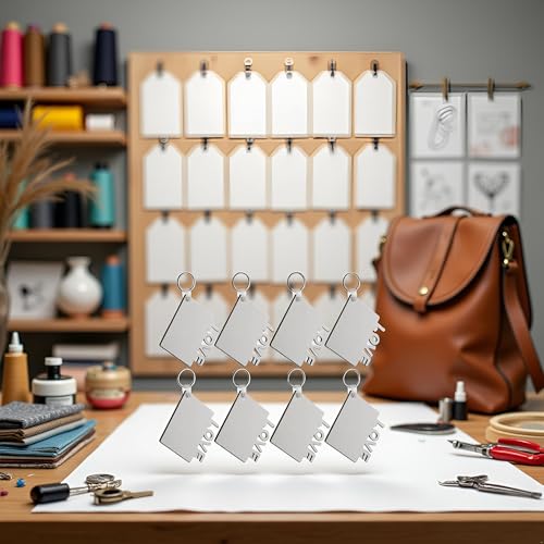 8-Pack Sublimation Blank MDF Keychains with Rings for DIY Heat Transfer