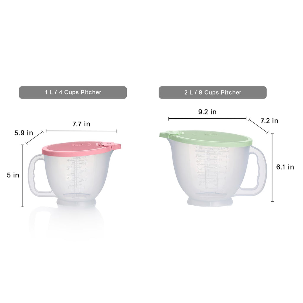 Tupperware Classic Mix-N-Store Pitcher Set in Mint Green and Candy Pink, Dishwasher Safe and BPA Free (2 Bowls, 2 Lids)
