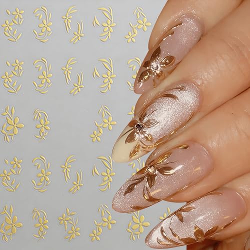3D Floral Nail Art Stickers - 6 Sheets Self-Adhesive Daisy & Flower Decals