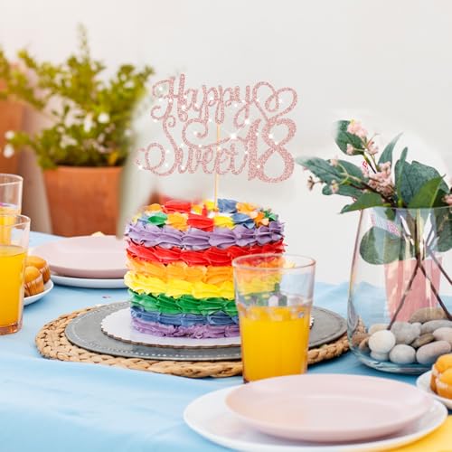 Pink Glitter 18th Birthday Cake Topper - Cheers to 18 Years