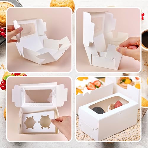 10 Pack White 2-Cavity Cupcake Boxes with Clear Window for Bakery Treats