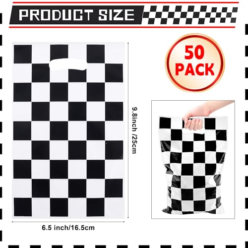 50 Pcs Race Car Party Favor Bags - Black and White Checkered Gift Bags