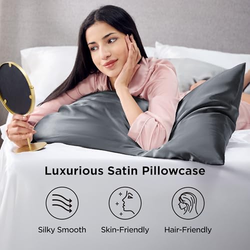 Bedsure King Satin Pillowcase Set of 2 - Silky Space Grey