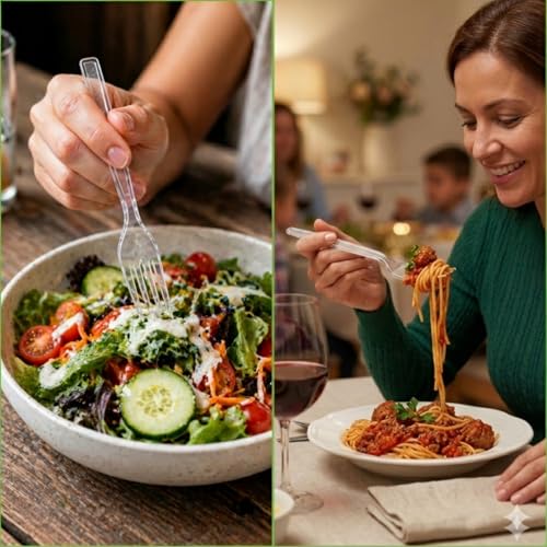 Fracurs 120 Count Heavy Duty Plastic Forks, 7.1" Premium Disposable Cutlery