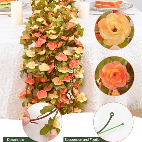 Champagne & Orange Flower Garland Vines - 2 Pcs, 16.5Ft