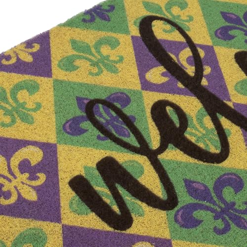 Eohak Mardi Gras Welcome Doormat 17x29 Inches Non-Slip Carnival Fleur-De-Lis Outdoor Entry Rug