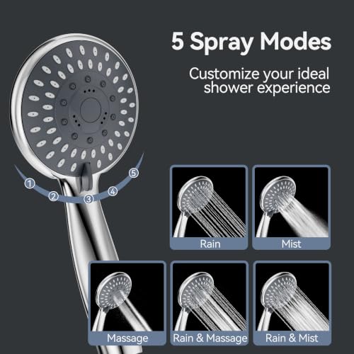 MakeFit Handheld Shower Head with 5 Spray Modes for Low Water Pressure