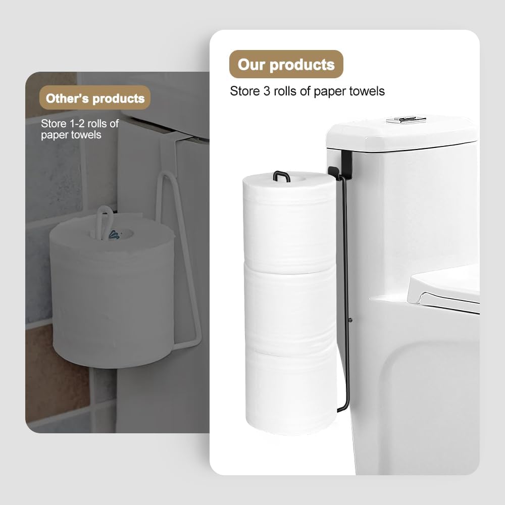 Skiennix Toilet Paper Holder - Wall-Mounted Storage for 3 Rolls - Stainless Steel, Black Finish