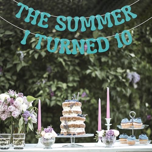 The Summer I Turned 10 Birthday Banner - Blue Glitter Decor