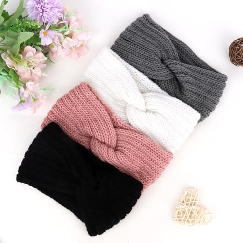 TIOSRU 4-Pack Knit Ear Warmer Headbands for Women Winter Cold Weather