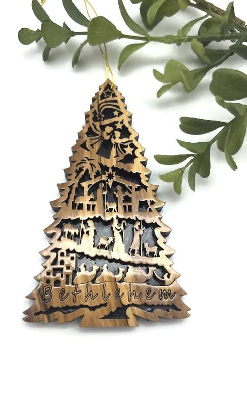 Set of 3 4.75-Inch Olive Wood Nativity Christmas Ornaments - Holy Land Carved Religious Keepsakes