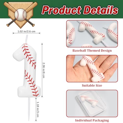 LASILE Number 1 Baseball Birthday Candle for First Party - Rookie of The Year Cake Topper