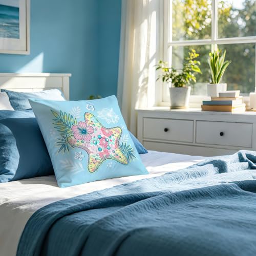 Starfish & Seaweed Decorative Throw Pillow Cover 18x18