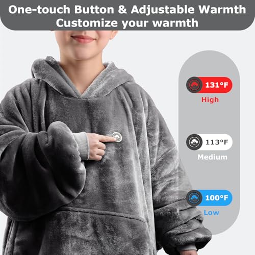 Gray Heated Wearable Blanket Hoodie - Cordless Electric Hoodie for Cold Weather
