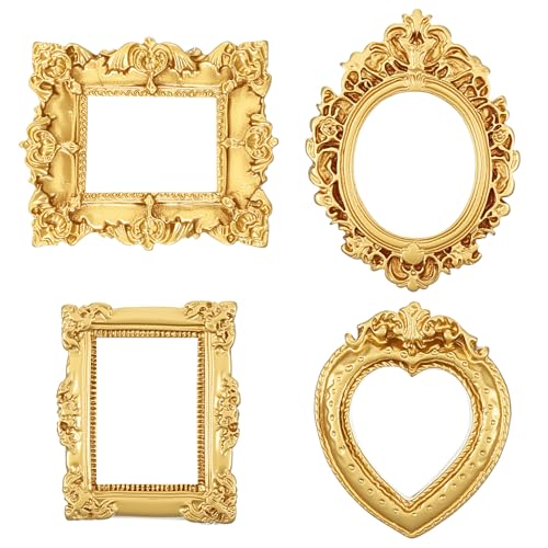Dplolng Mini Vintage Picture Frames - Set of 4 Gold Frames for Crafts