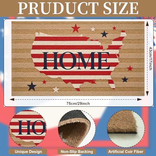 American Map Patriotic Welcome Mat - 17" x 29" Non-Slip Outdoor Doormat