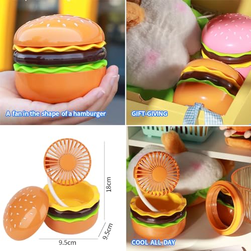 Rechargeable Hamburger Mini Fan with Mirror - 3-Speed Cute Toy