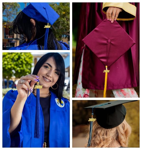 Graduation Tassel 2026 Royal Blue and White with Silver Year Charm 9 Inch