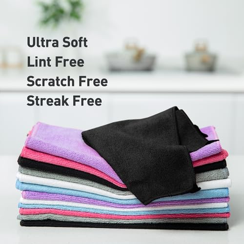 Ultra Soft Microfiber Cleaning Cloths - Lint Free, 13"x13", Pack of 12