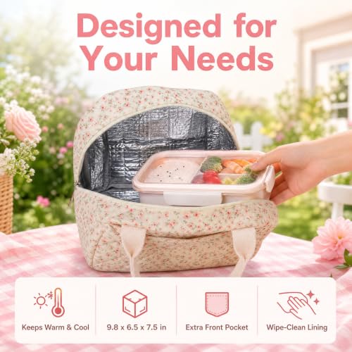 Insulated Floral Lunch Bag for Women - Portable & Leakproof