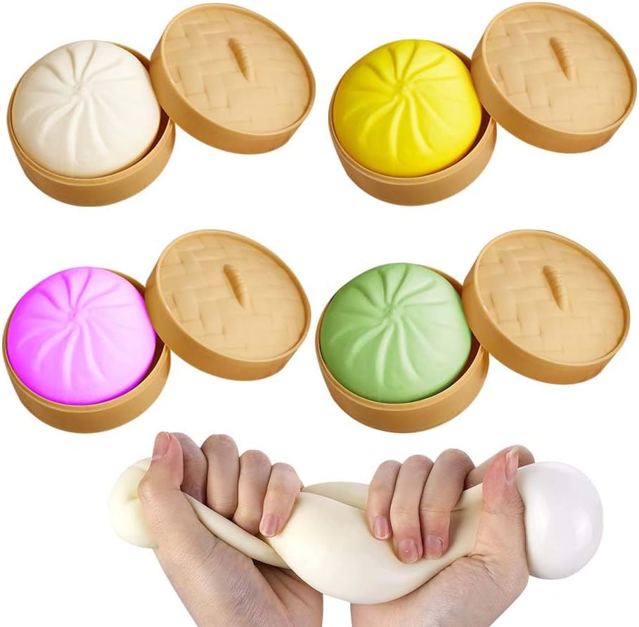 Skiennix 4PCS Dumpling Squishies | Handmade Stress Relief Balls - Mystery Box with Big Bun Design