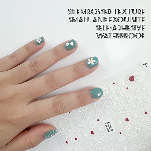 5D Embossed Snowflake Nail Art Stickers - Winter Christmas Decals (3 Sheets)