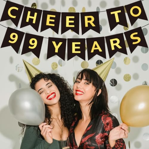 99th Birthday Banner - Pre-Strung Black Gold Party Decoration