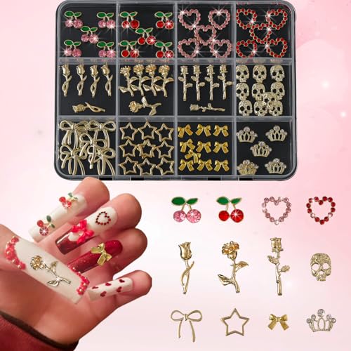 ALGLEA 80Pcs Gold Nail Charms Set Y2K 3D Metal Nail Art Gems