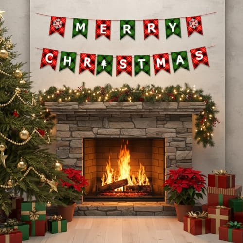 Merry Christmas Paper Banner with String for Fireplace and Wall Holiday Decor