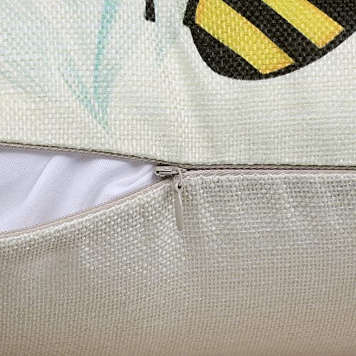 Summer Bee Throw Pillow Covers Set of 4 - 18x18 Inch Gnome Sunflower Design