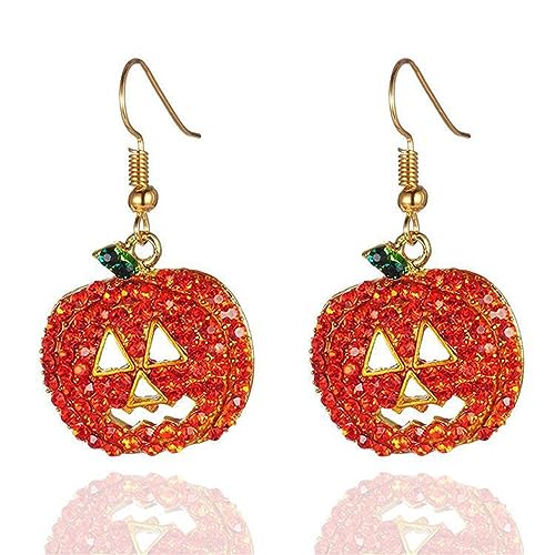 Halloween Pumpkin Earrings - Red Crystal Drop Jewelry - Costume Accessory