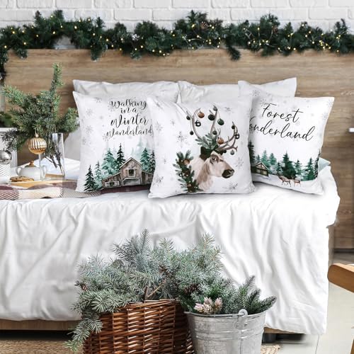 Wonderland Christmas Pillow Covers Set of 6 - 18x18 Inch Winter Decor