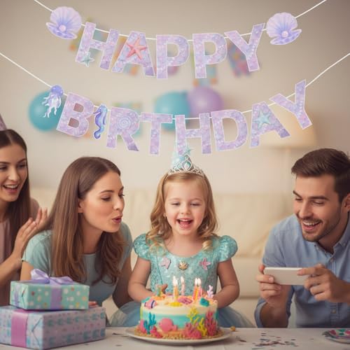 Mermaid Happy Birthday Banner | Under the Sea Party Decor