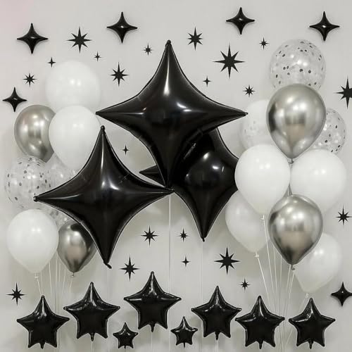 Black Star Balloon Set - 4 Foil Star Balloons for Parties